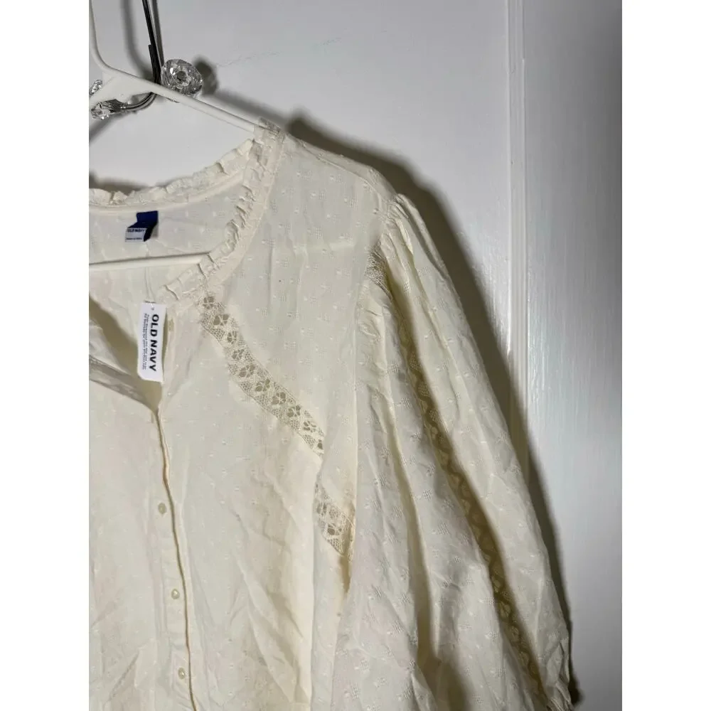 NWT Old Navy 3X Ivory Lace Blouse Cottagecore Romantic Puff Sleeve Prairie Top